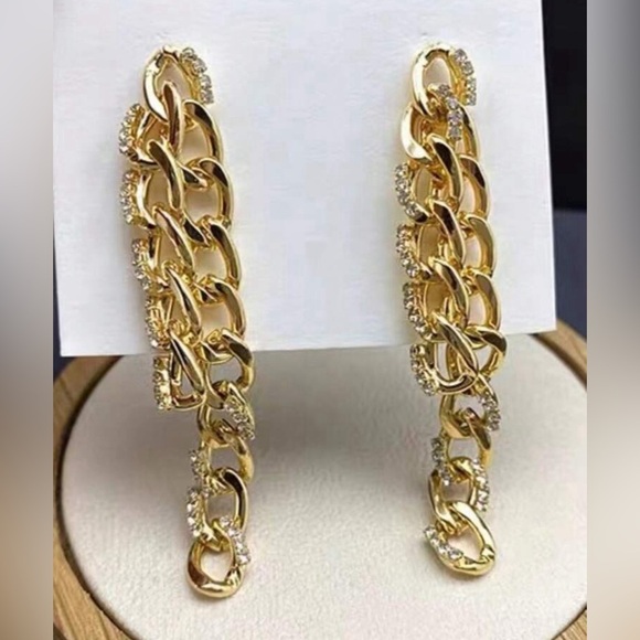 2/$30🌵 Double Gold Chain Earrings Rhinestone Dangle Punk Grunge Jewelry NEW - Picture 14 of 15